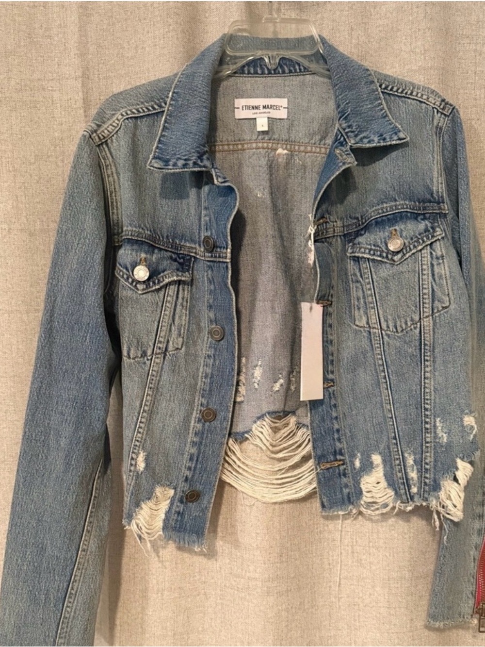 Etienne Marcel Women's Distressed Light Blue Denim Jacket NWOT size small